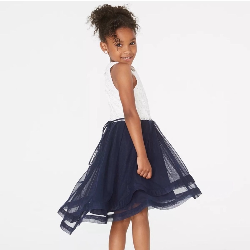 Speechless Kids High-Low Party Dress Lace & Sequins White/Navy Size 7 - Picture 2 of 9